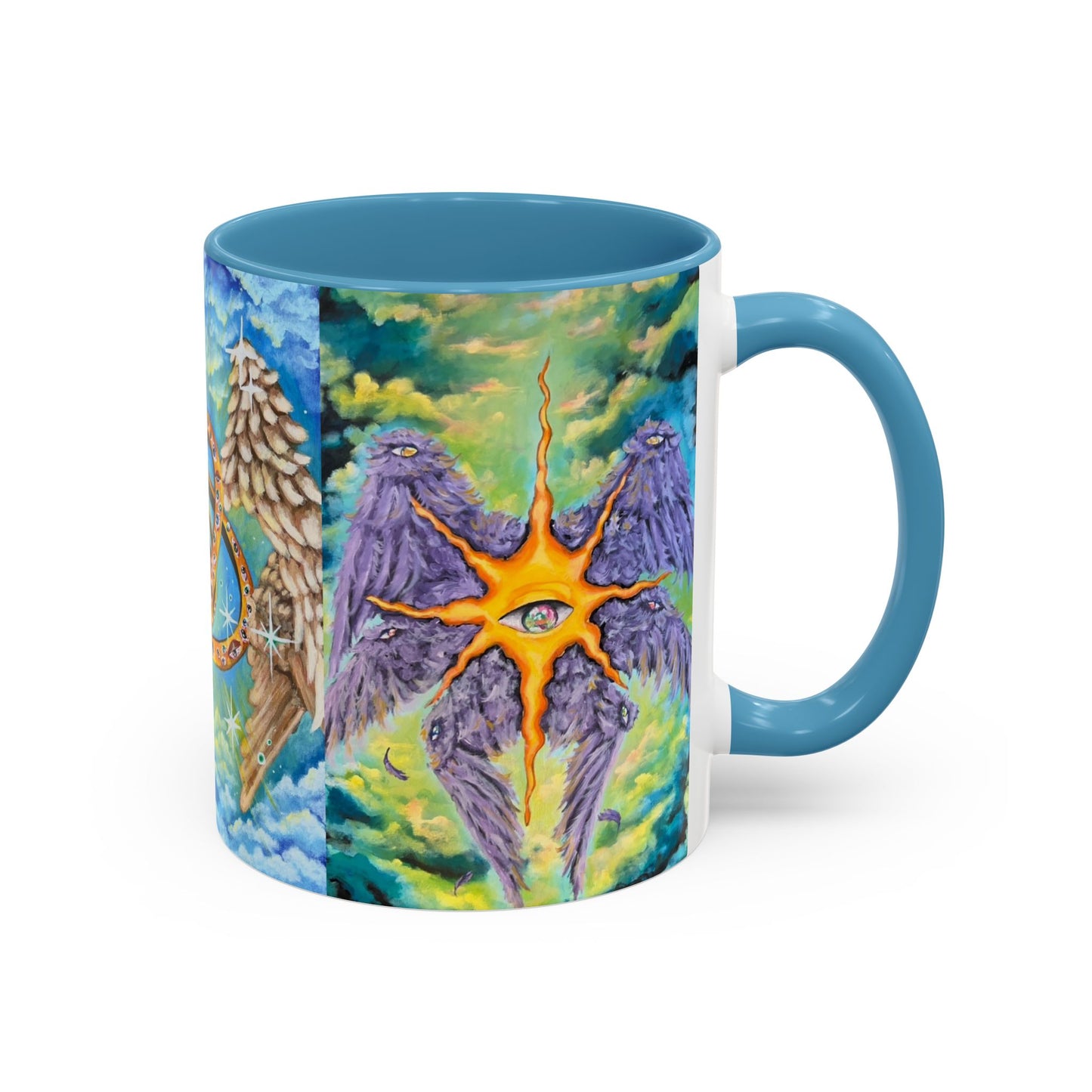 Mystical Eye Accent Coffee Mug - 11 & 15oz - Colorful Wings & Celestial Design