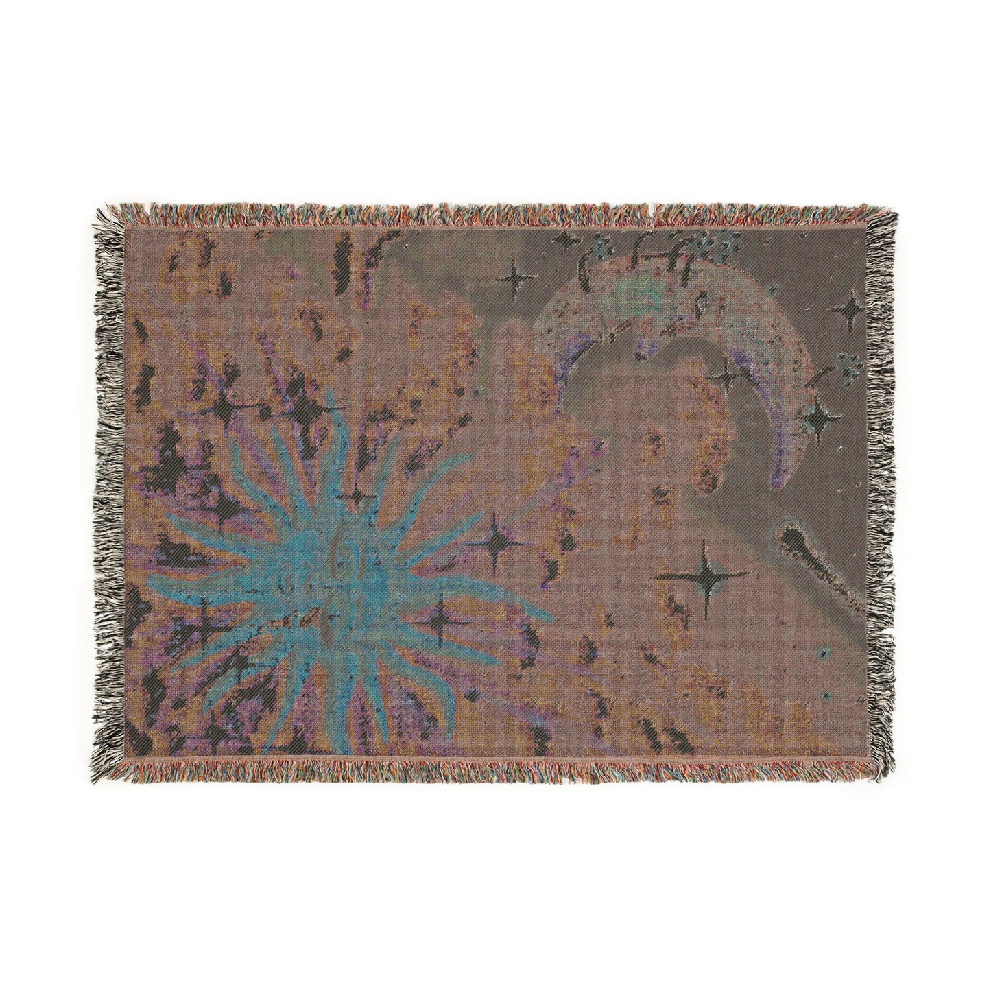 Cosmic Woven Blanket - Celestial Sun and Moon Design for Cozy Adventures