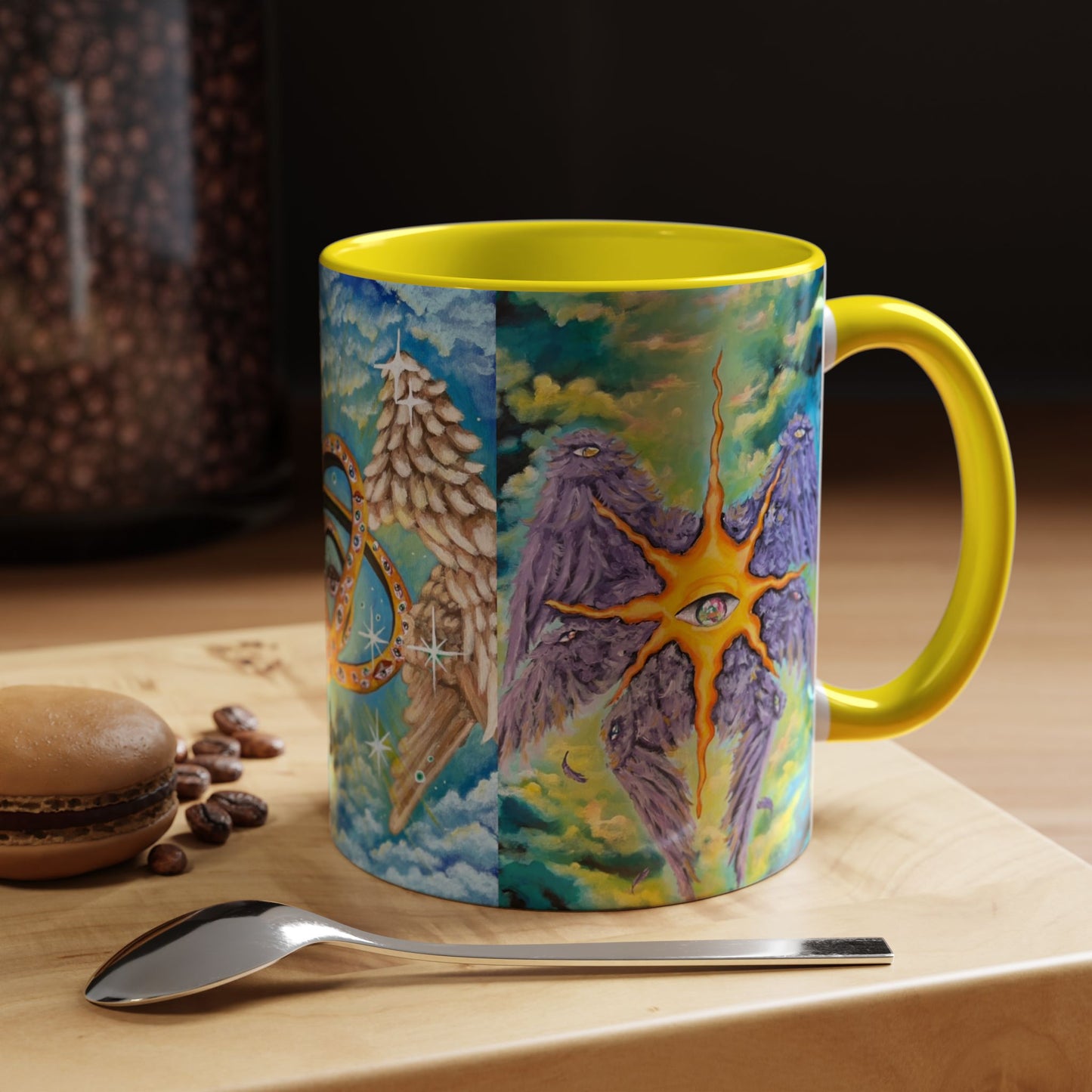 Mystical Eye Accent Coffee Mug - 11 & 15oz - Colorful Wings & Celestial Design