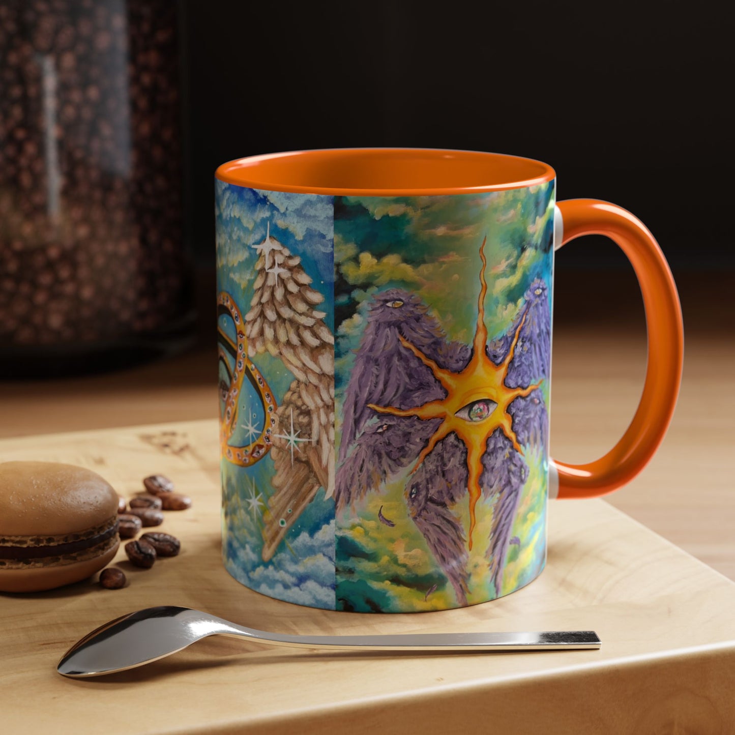 Mystical Eye Accent Coffee Mug - 11 & 15oz - Colorful Wings & Celestial Design