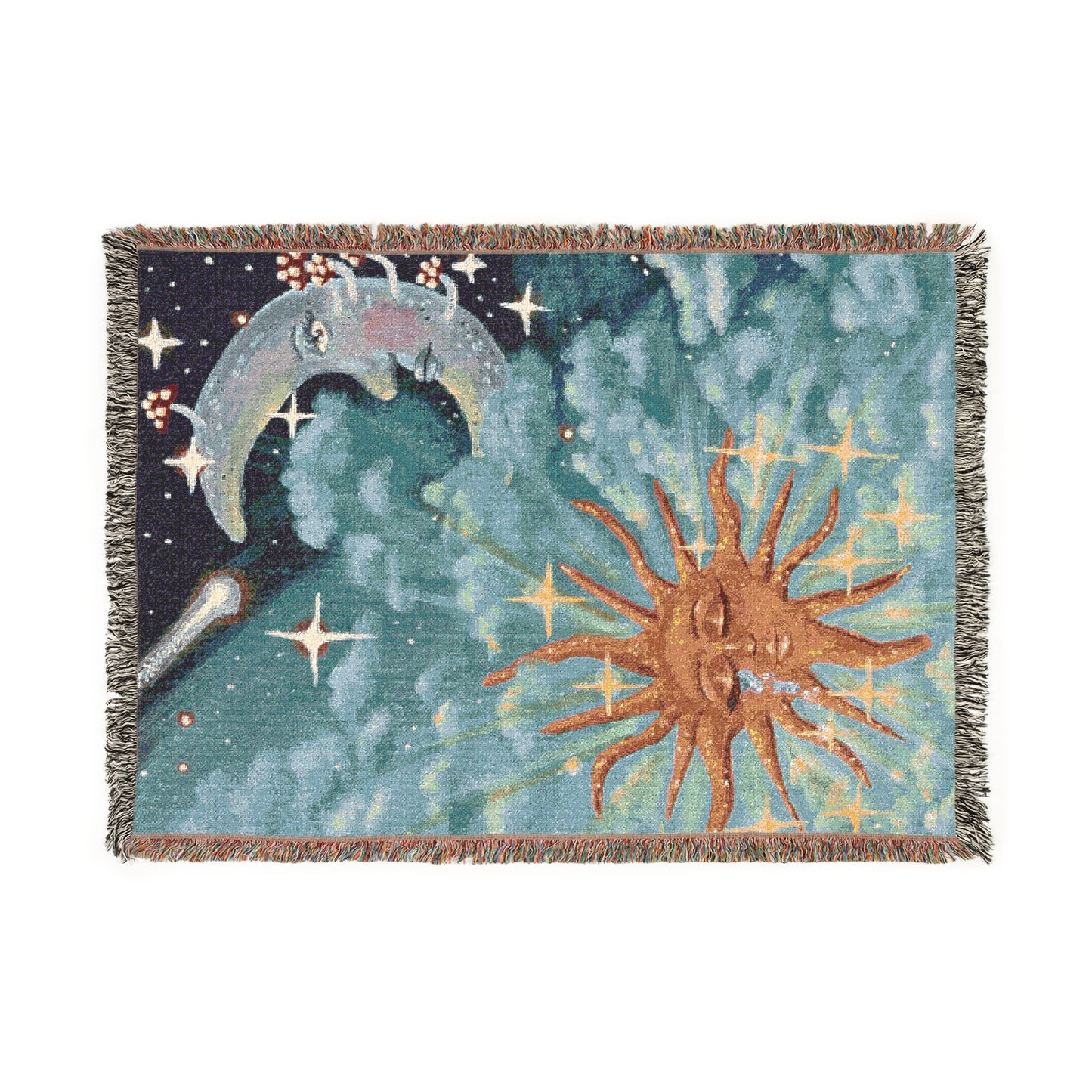 Cosmic Woven Blanket - Celestial Sun and Moon Design for Cozy Adventures