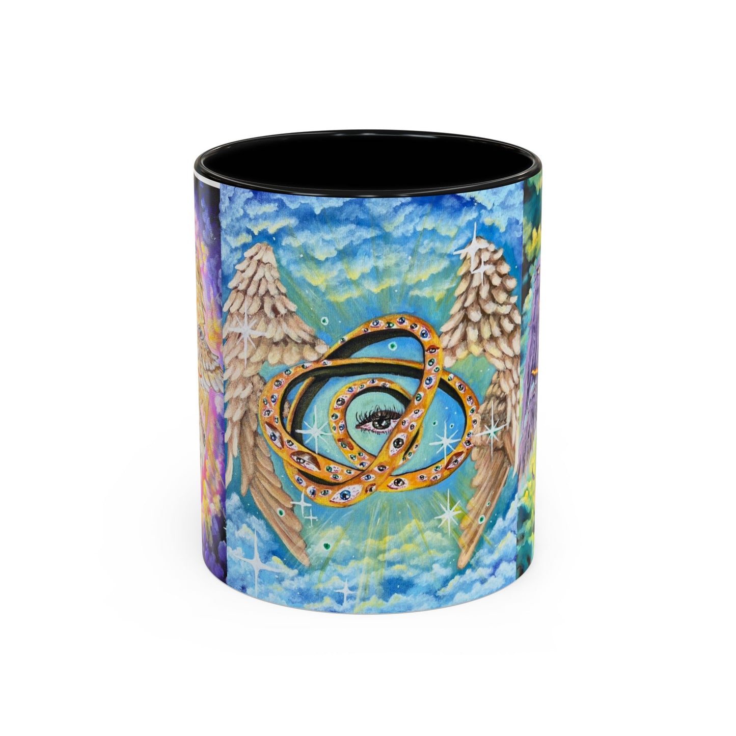 Mystical Eye Accent Coffee Mug - 11 & 15oz - Colorful Wings & Celestial Design