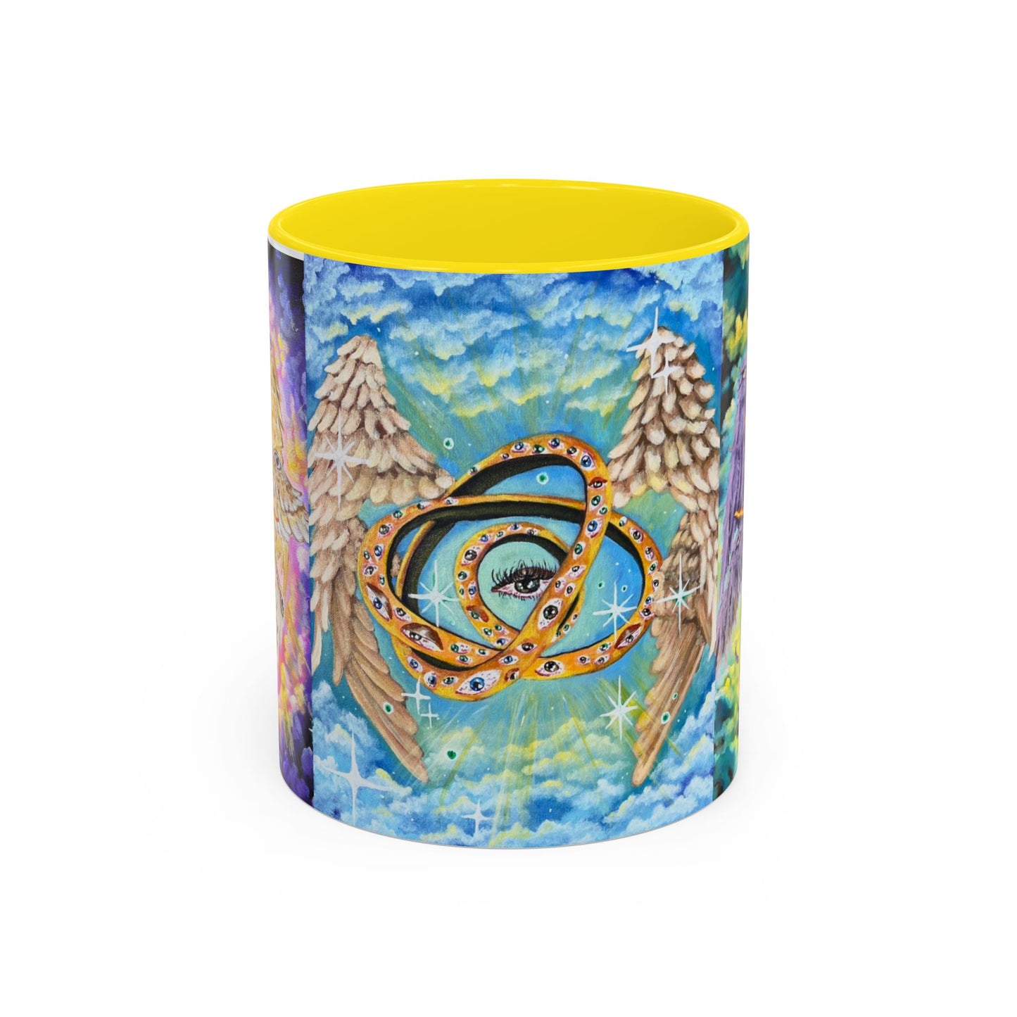 Mystical Eye Accent Coffee Mug - 11 & 15oz - Colorful Wings & Celestial Design