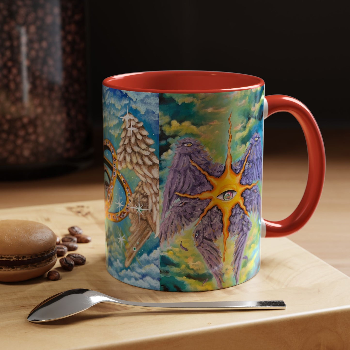 Mystical Eye Accent Coffee Mug - 11 & 15oz - Colorful Wings & Celestial Design