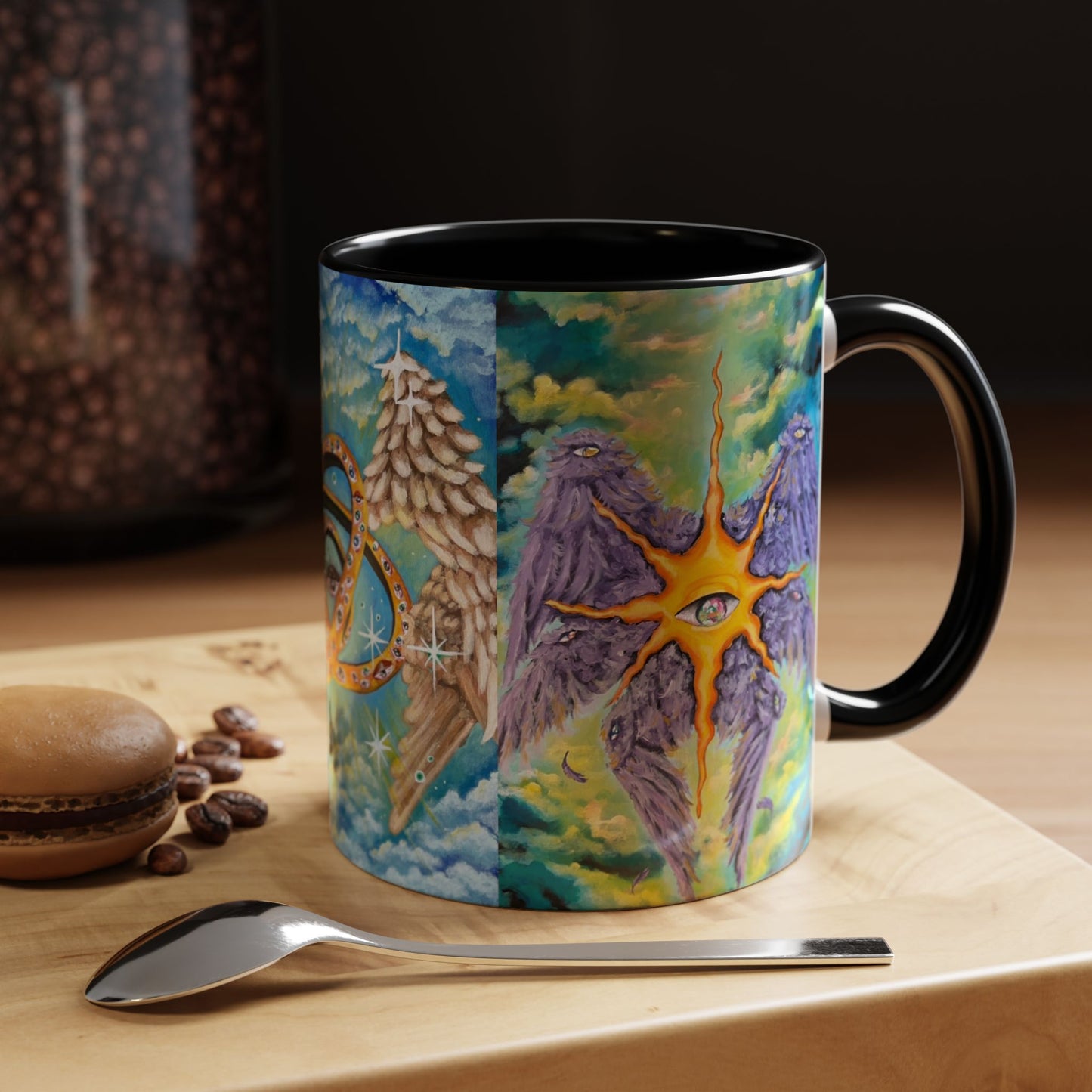 Mystical Eye Accent Coffee Mug - 11 & 15oz - Colorful Wings & Celestial Design