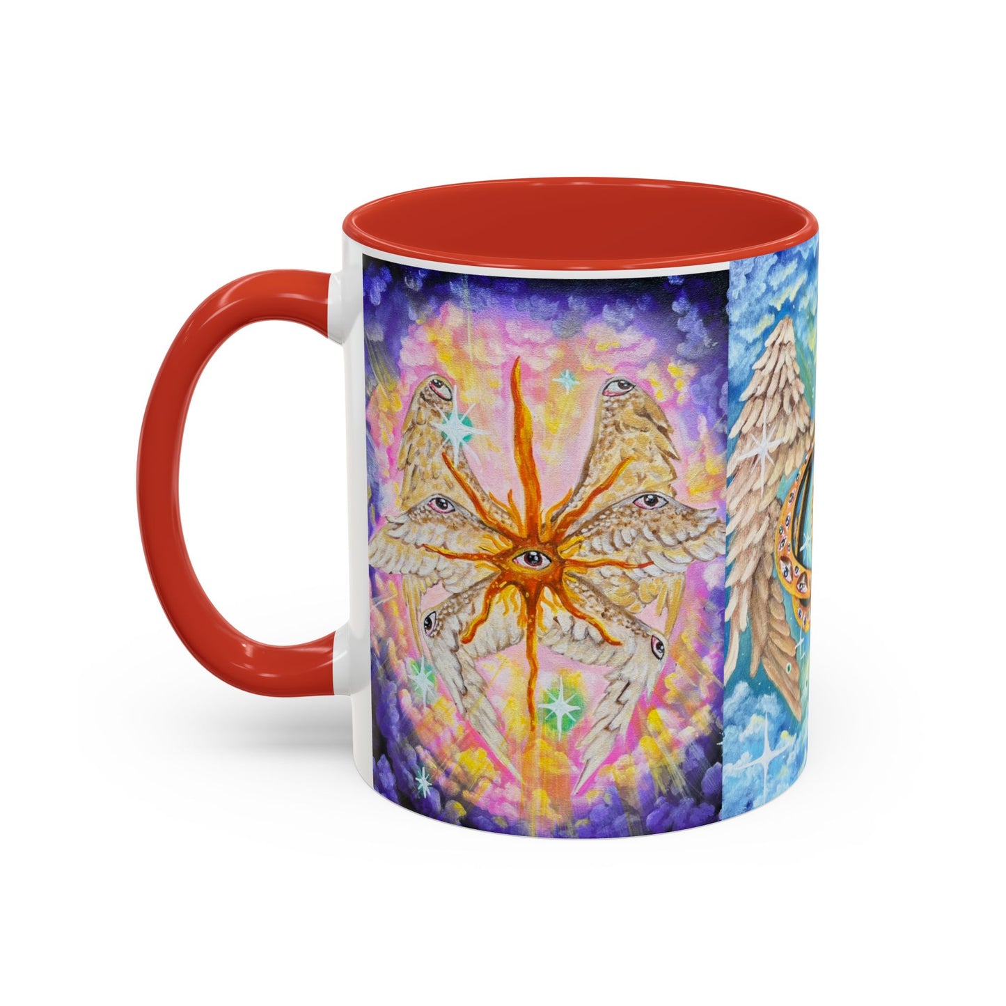 Mystical Eye Accent Coffee Mug - 11 & 15oz - Colorful Wings & Celestial Design