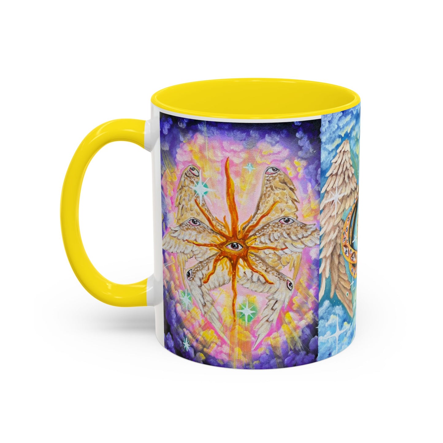 Mystical Eye Accent Coffee Mug - 11 & 15oz - Colorful Wings & Celestial Design