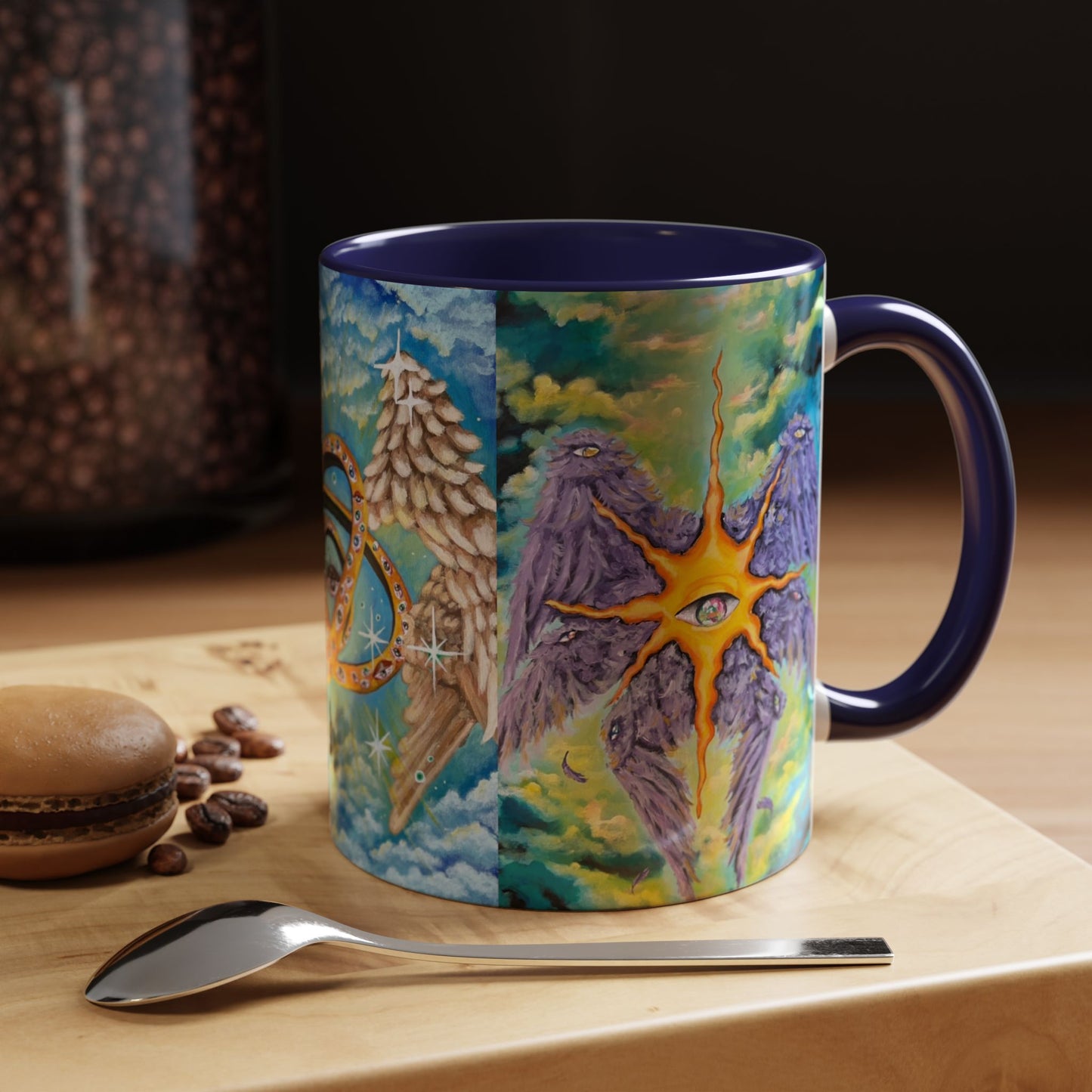 Mystical Eye Accent Coffee Mug - 11 & 15oz - Colorful Wings & Celestial Design