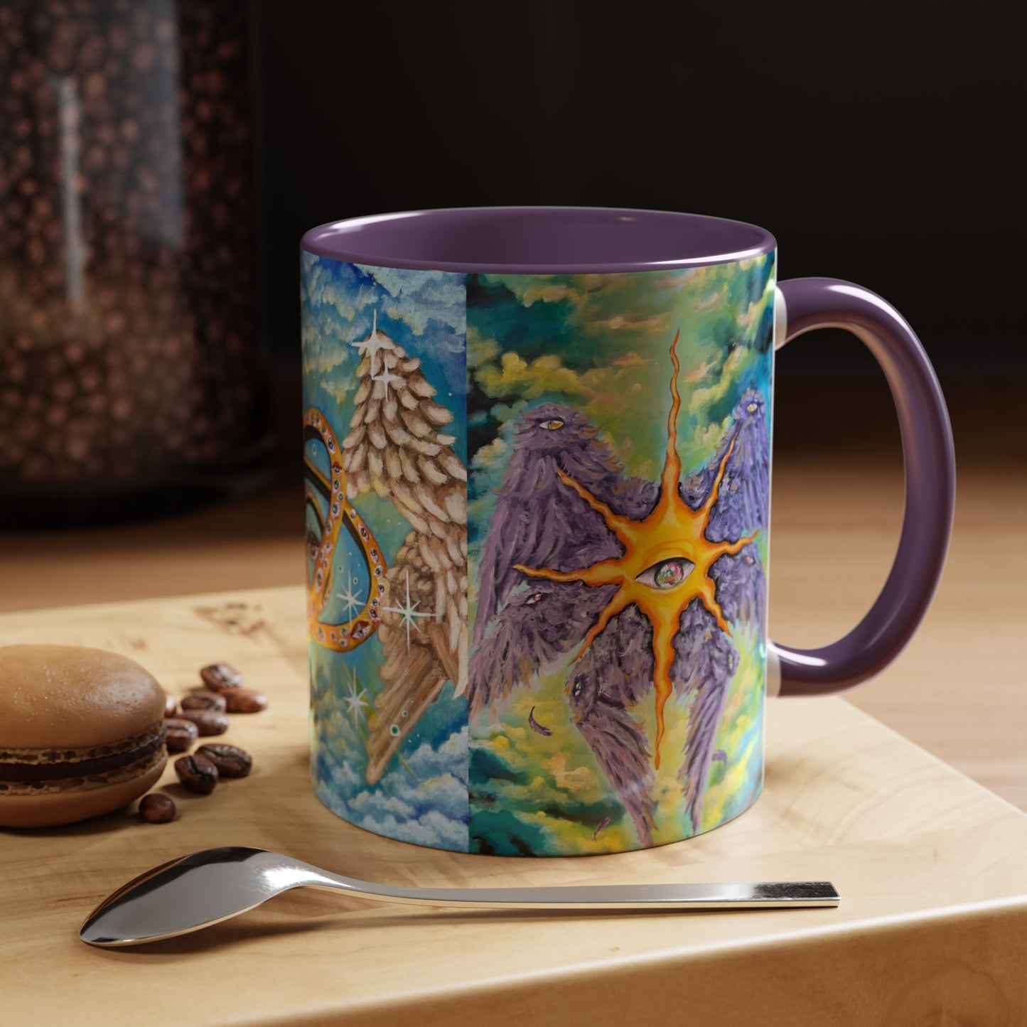 Mystical Eye Accent Coffee Mug - 11 & 15oz - Colorful Wings & Celestial Design