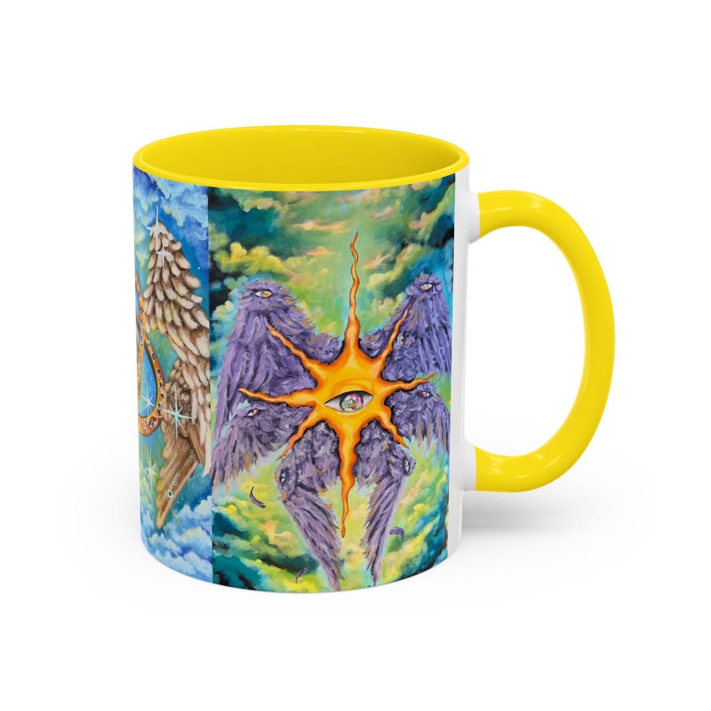 Mystical Eye Accent Coffee Mug - 11 & 15oz - Colorful Wings & Celestial Design