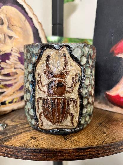 Handmade Ceramic Beetle Decor – Wheel Thrown Textured Pottery Sculpture
