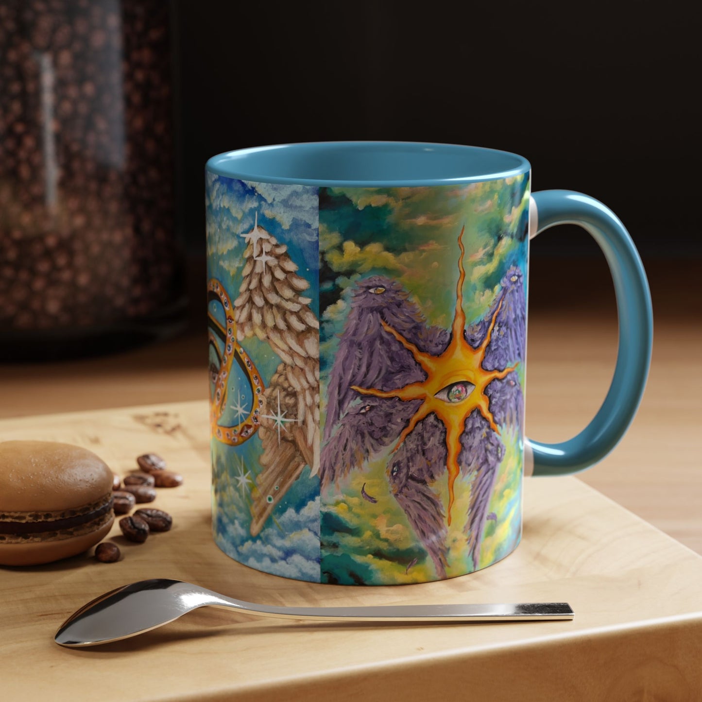 Mystical Eye Accent Coffee Mug - 11 & 15oz - Colorful Wings & Celestial Design