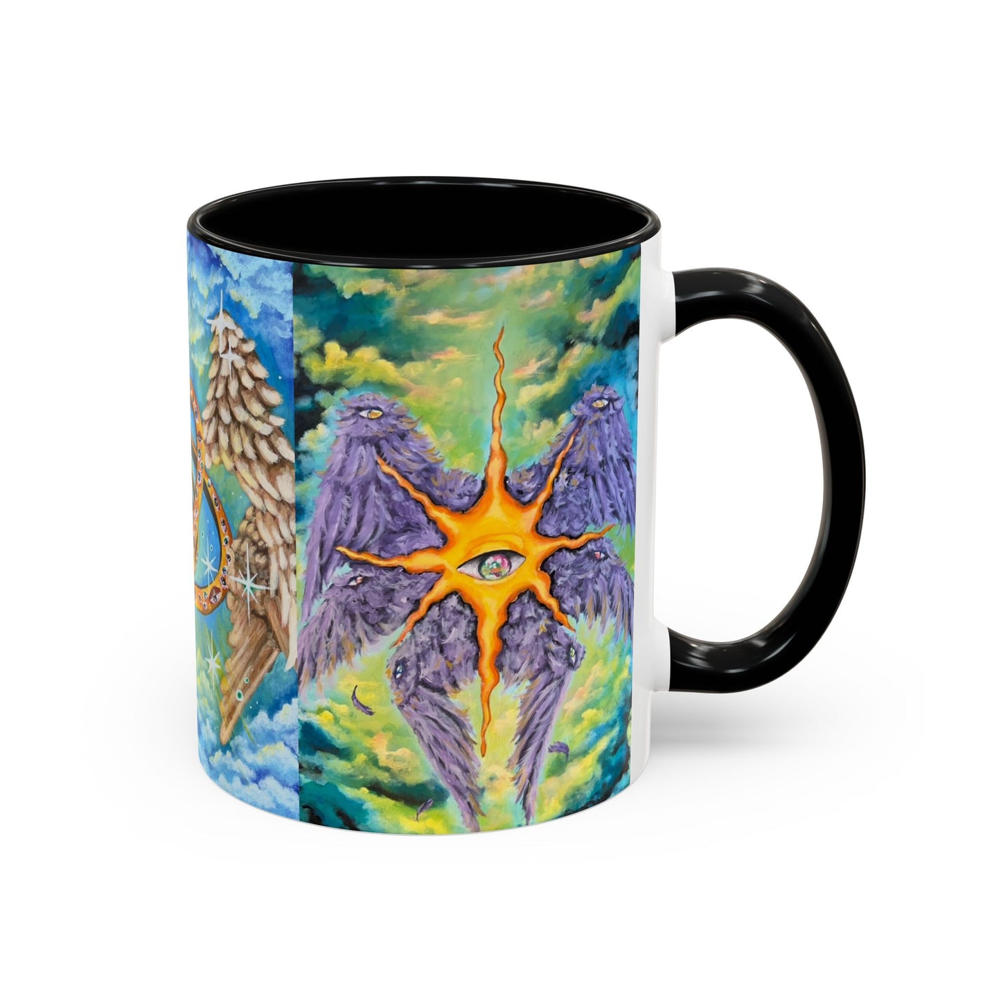 Mystical Eye Accent Coffee Mug - 11 & 15oz - Colorful Wings & Celestial Design