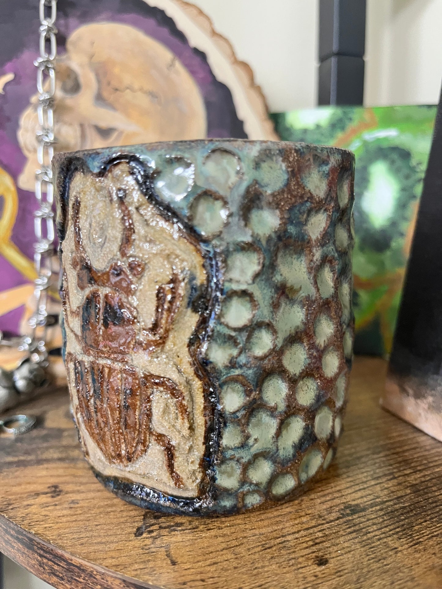 Handmade Ceramic Beetle Decor – Wheel Thrown Textured Pottery Sculpture